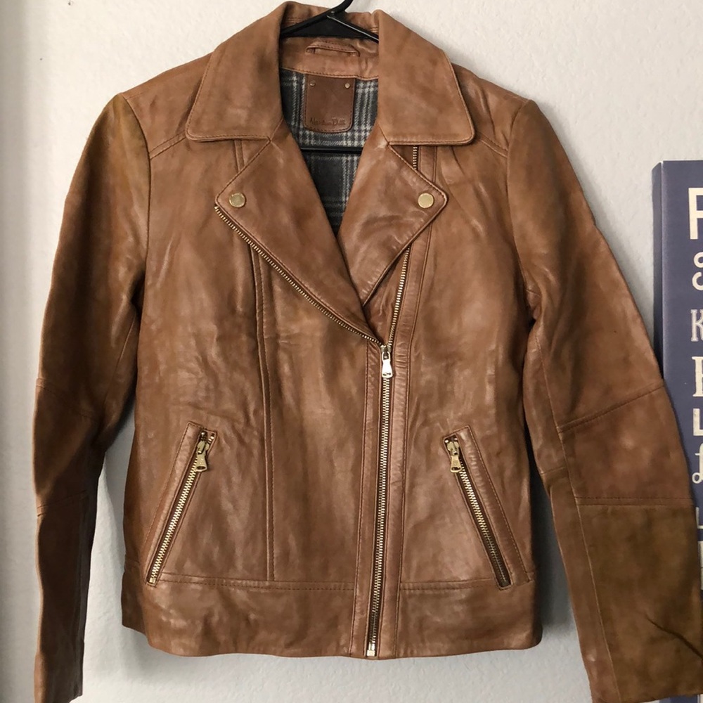 Massimo Dutti brown leather jacket size small